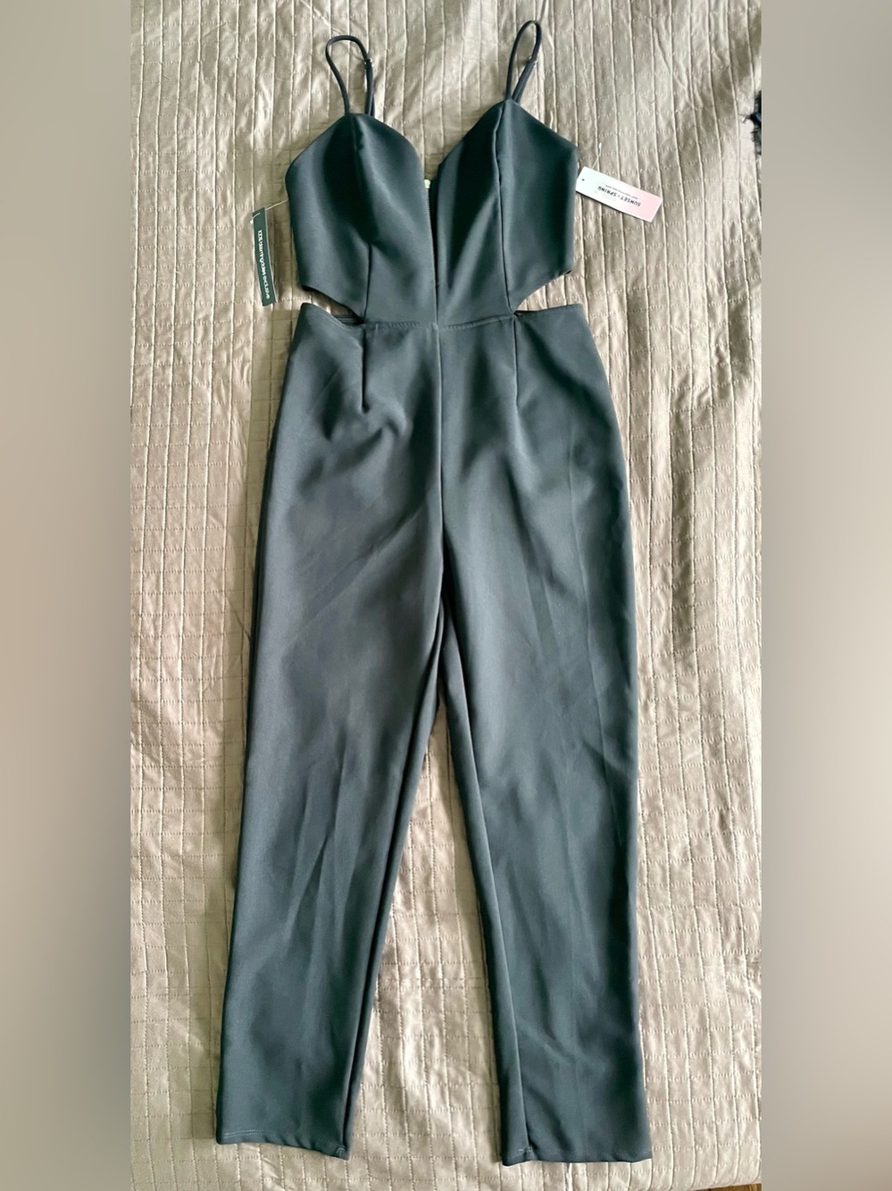 Plunge Neck Cutout Jumpsuit - Black